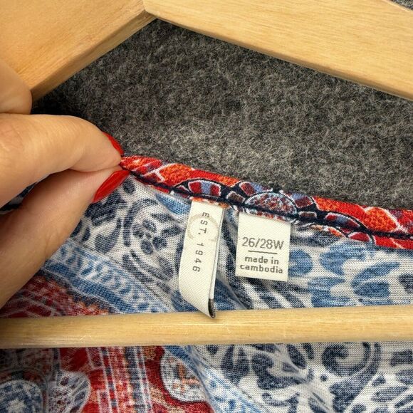 Cato Blouse Women 26/28W Plus Blue Striped Cold Shoulder Short Sleeve V-Neck - Picture 3 of 7